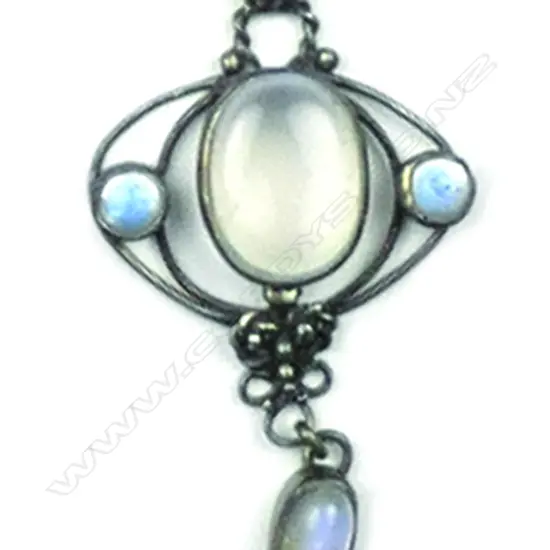A vintage Arts & Crafts silver moonstone and enamel pendant