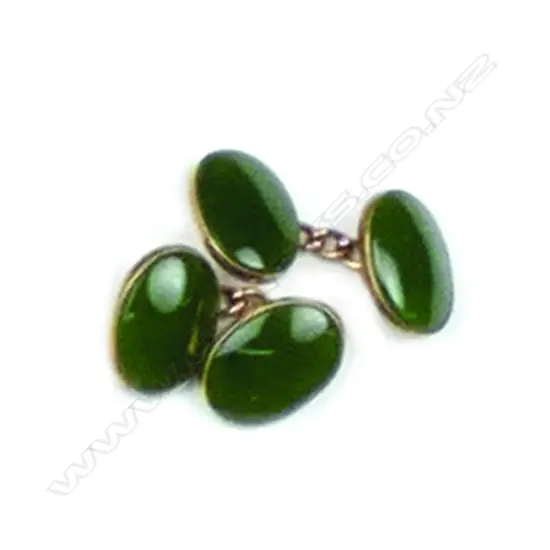 A pair of 9ct rose gold and greenstone cuff links