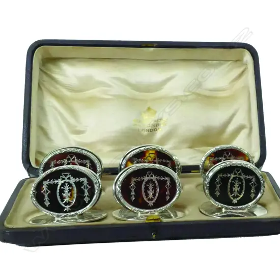 A set of six quality Edwardian silver and tortoiseshell menu/name place holders