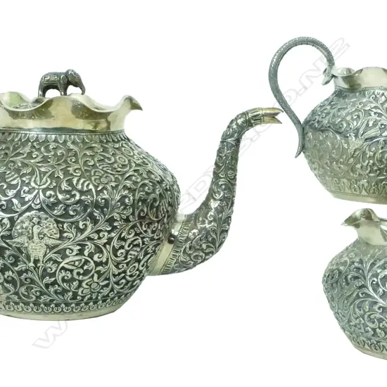 A good c.1900 Indian Raj period silver three-piece tea service