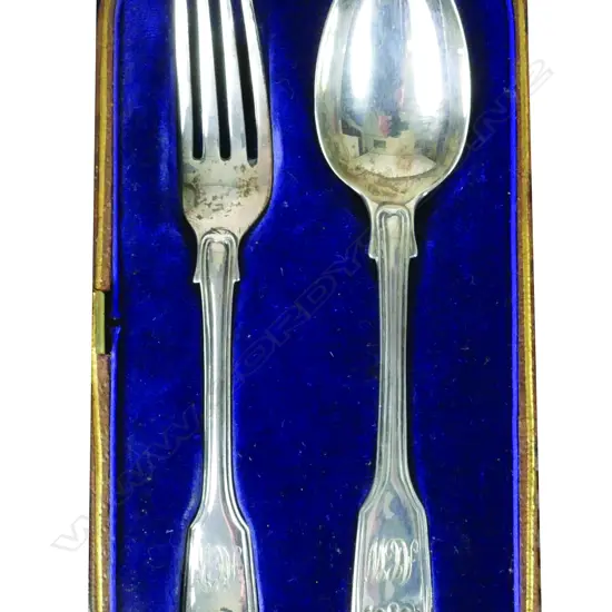 A Victorian silver cased Christening spoon and fork