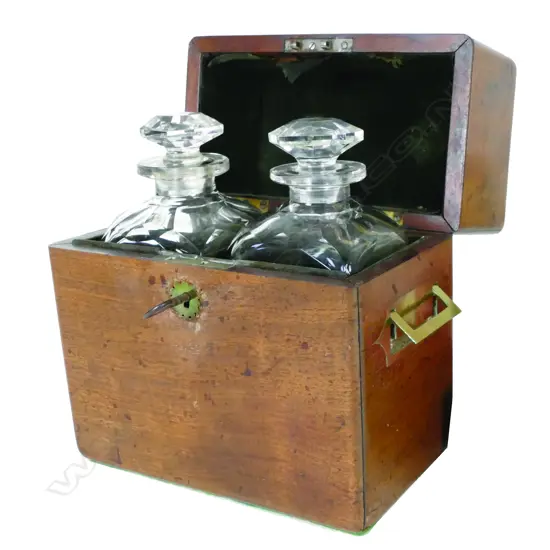 A 19thC mahogany cased campaign decanter set