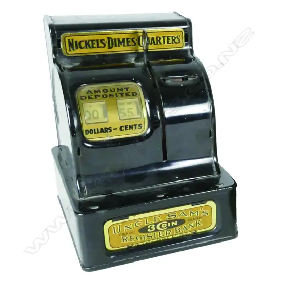 An early 20thC 'Uncle Sam's 3 Coin Register Bank'
