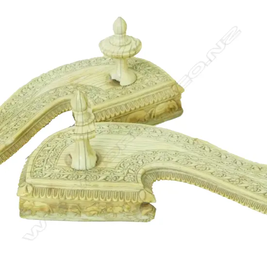 A pair of rare late 19thC Indian Mughal ivory carved Paduka slippers