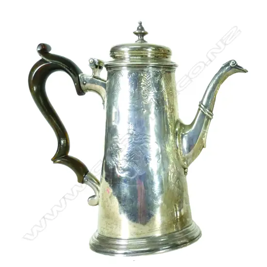 A rare and early George II silver coffee pot