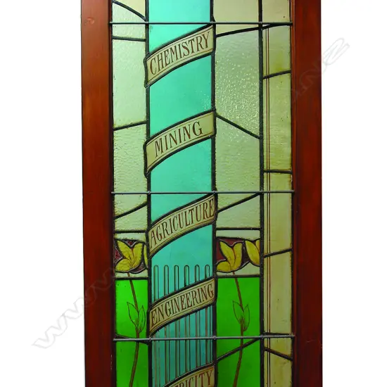 A c.1900 Art Nouveau stained glass door from the Auckland Technical School (renamed in 1913 to Seddon Memorial Technical College)