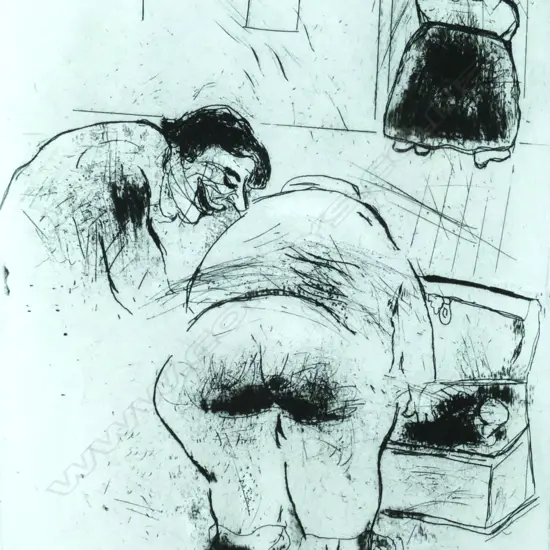 Marc Chagall (1887-1985) 'Notre héros tenait a etre pret' ['Our heroes believe in being ready (to depart)'] original etching from the 335 impressions c.1923-27 produced for the publication of Nikolai Gogol's 'Dead Souls'