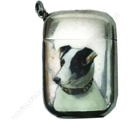 A sterling silver and enamel 'Dog Portrait' vesta