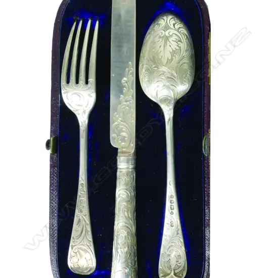 A Victorian silver three-piece christening set