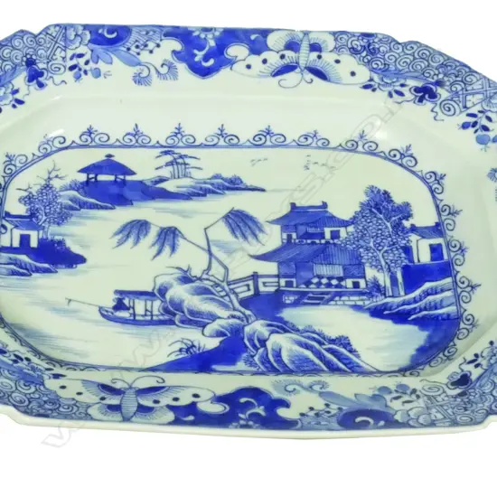 A Chinese porcelain blue and white hexagonal ashette