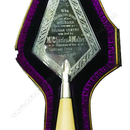 A Victorian silver and ivory foundation laying trowel
