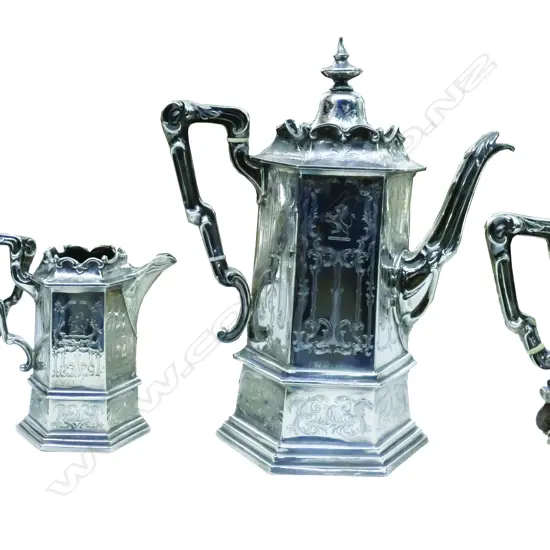 A Victorian gothic silver four-piece tea and coffee service