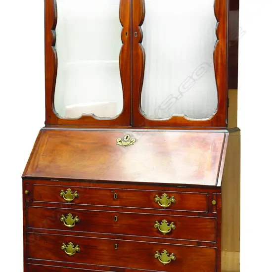 A quality George III flame mahogany bookcase bureau