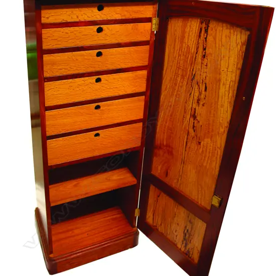 A modern N.Z. craftsman made collector's cabinet in sapele mahogany
