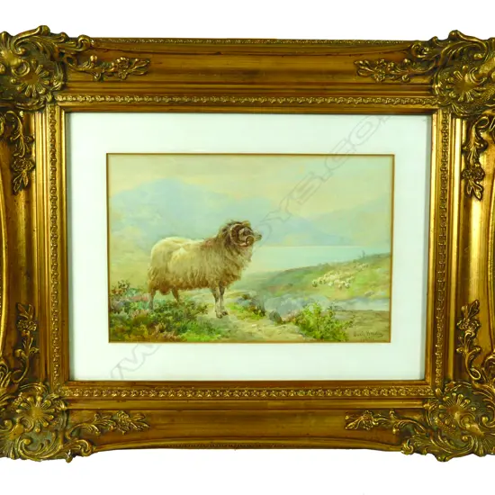 Basil Bradley (1842-1904) Ram in a Scottish landscape