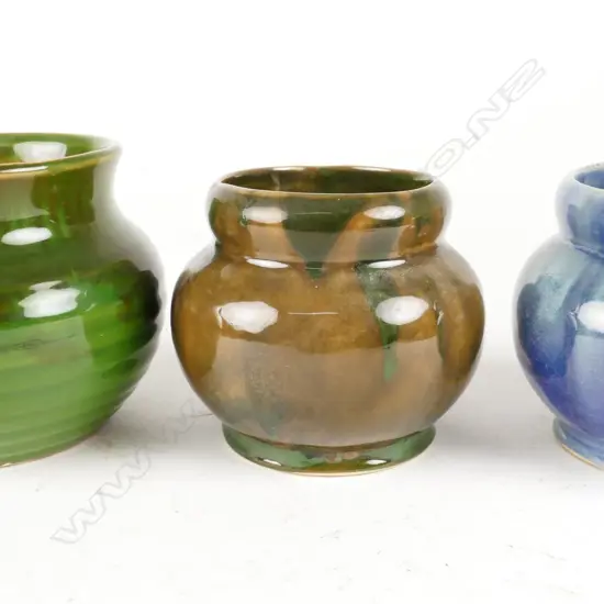 Three early Crown Lynn squat spherical vases