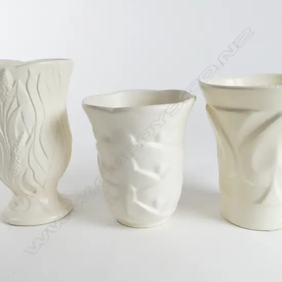 Three Crown Lynn white glaze vases