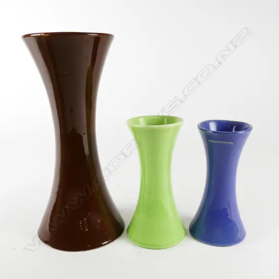 Three Crown Lynn trumpet form vases