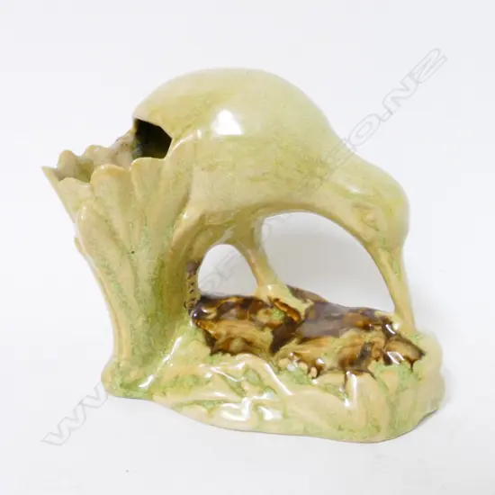 A Crown Lynn (Ambrico) pale green and brown trickle glaze kiwi vase