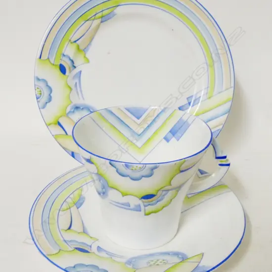 A Royal Albert 'Rainbow' pattern Art Deco style trio