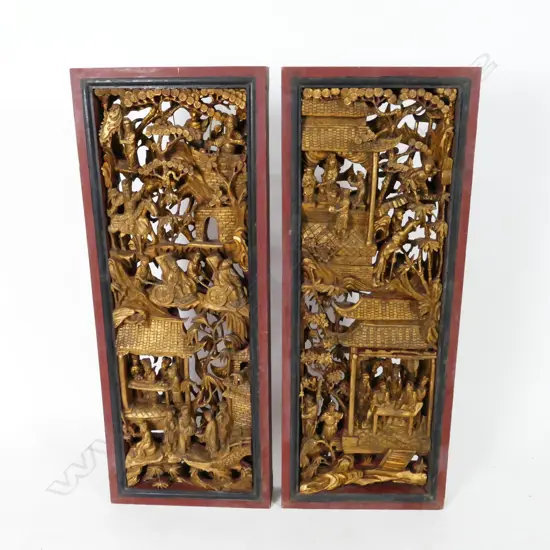 Two carved Chinese giltwood panels