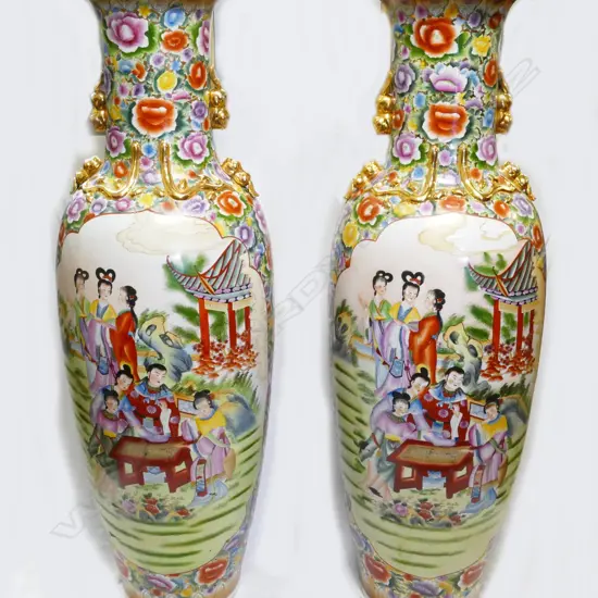 A pair of famille rose floor vases