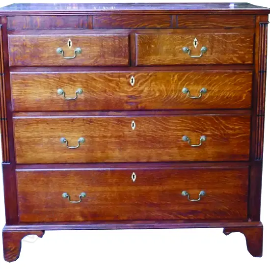 A George III oak front fronted chest of drawers
