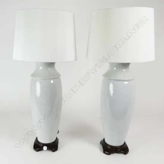 A pair of tall crackle glaze table lamps