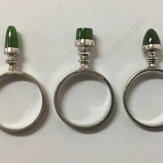 Don Salt set of three white metal and nephrite rings