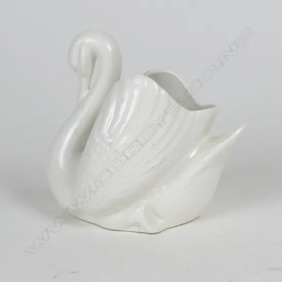 Crown Lynn medium size white glaze swan vase