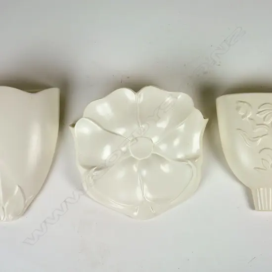 Three Two Crown Lynn matte white glazed wall pockets