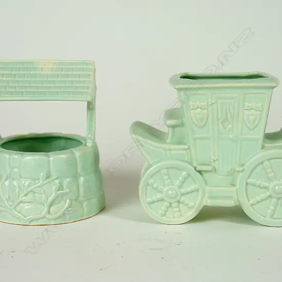Two Crown Lynn mint green novelty vases