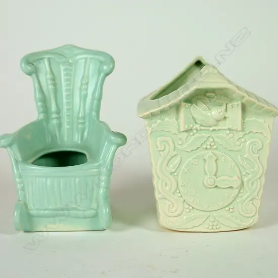 Two Crown Lynn mint green novelty vases