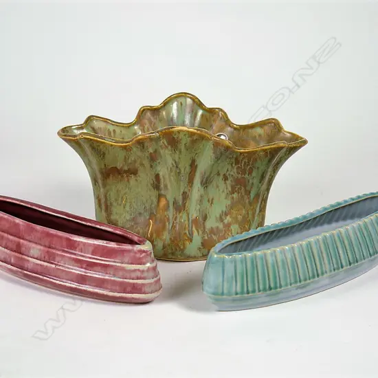 Three Amalgamated pottery trough vases