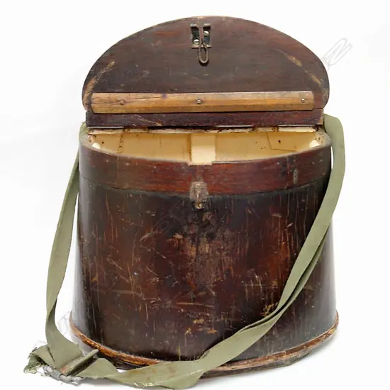 An unusual vintage English kidney shaped wooden fishing creel