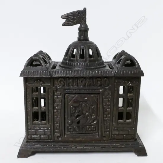 VICT. CAST IRON MONEY BOX - CHICAGO BANK