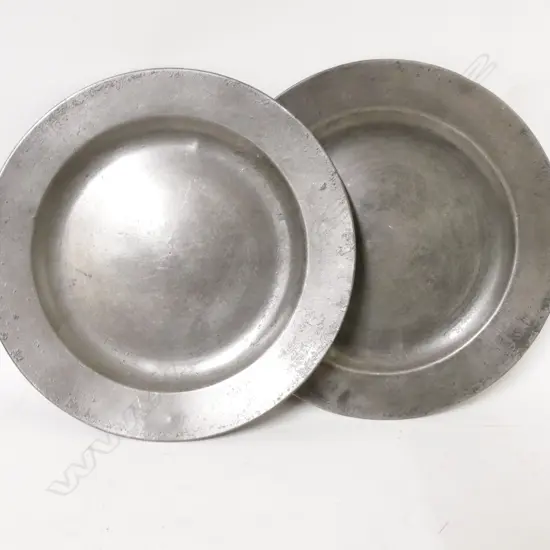 Two 19thC pewter plates with touch marks for Nathaniel Barber