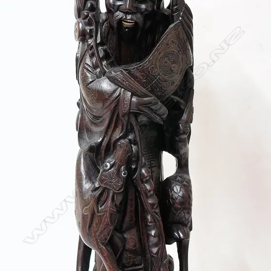 A vintage large Chinese carved hardwood figure of Shao Lao