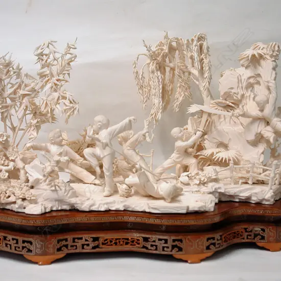 An exceptional exhibition quality large Chinese carved ivory figure group