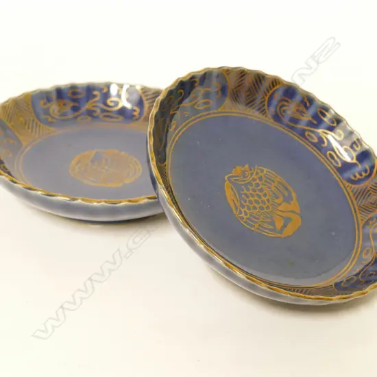 2 SMALL BLUE & GILT DISHES