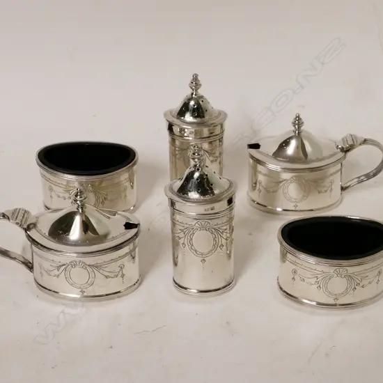 6 PIECE SILVER CRUET SET - BIRMINGHAM 208.20GMS