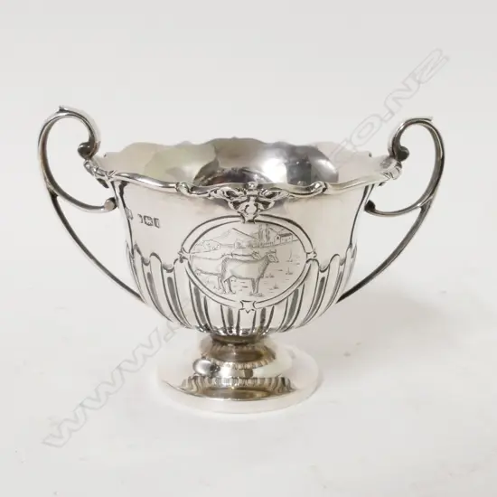 A small silver trophy cup rose bowl