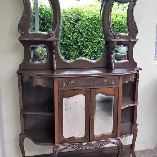 A late Victorian French style walnut display sideboard