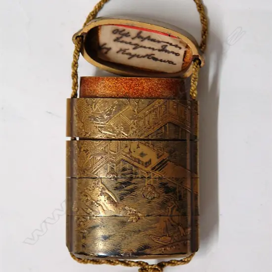 An old Japanese five-section black lacquered and gilded inro