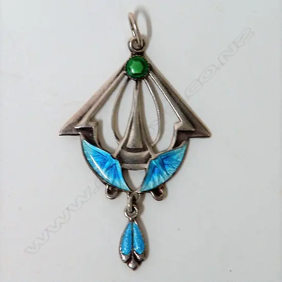 An early 20thC Art Nouveau silver and enamel pendant