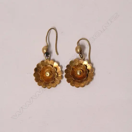 A pair of antique 15ct. yellow gold earrings