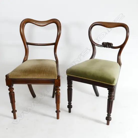 A harlequin set of six Victorian mahogany balloon back dining chairs