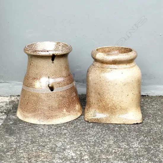 Two early Auckland salt glaze chimney pots